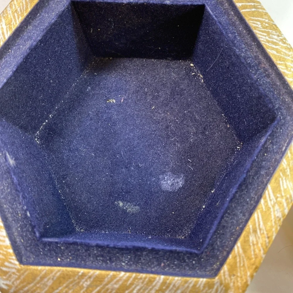 Intricate Octagon Shaped Golden Finished Trinket Boxes Felt Lined ~ Set Of 2